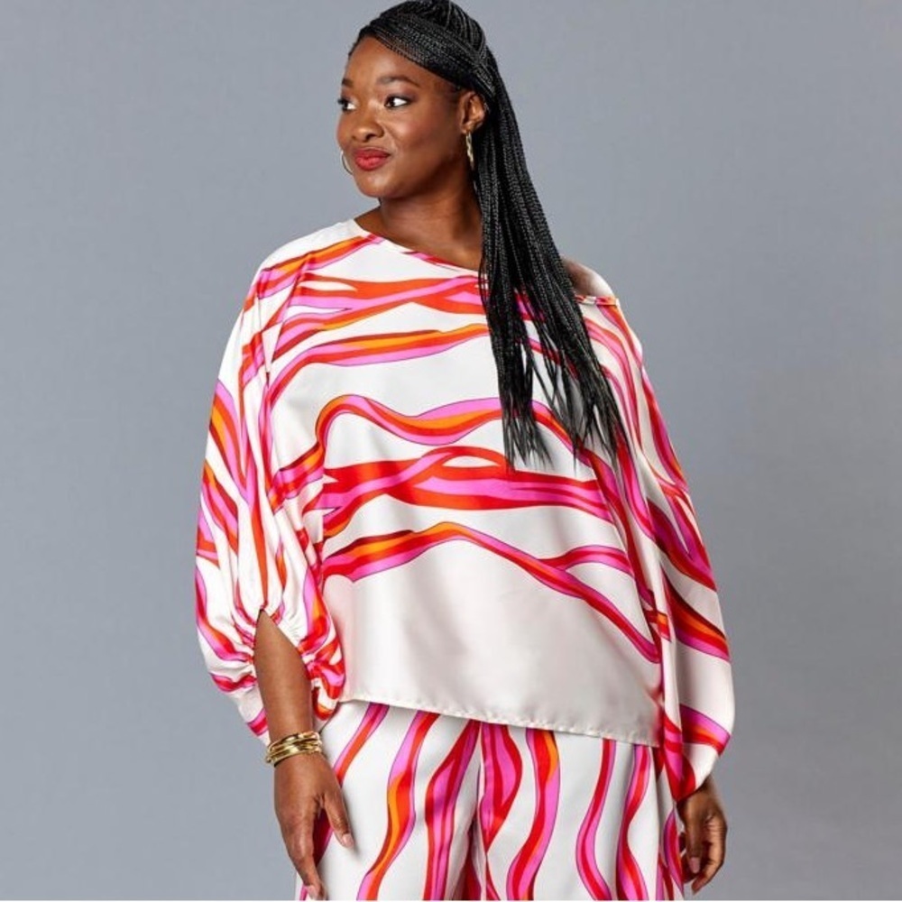 Megan Renee Vibrant Pink and Orange Striped Blouse